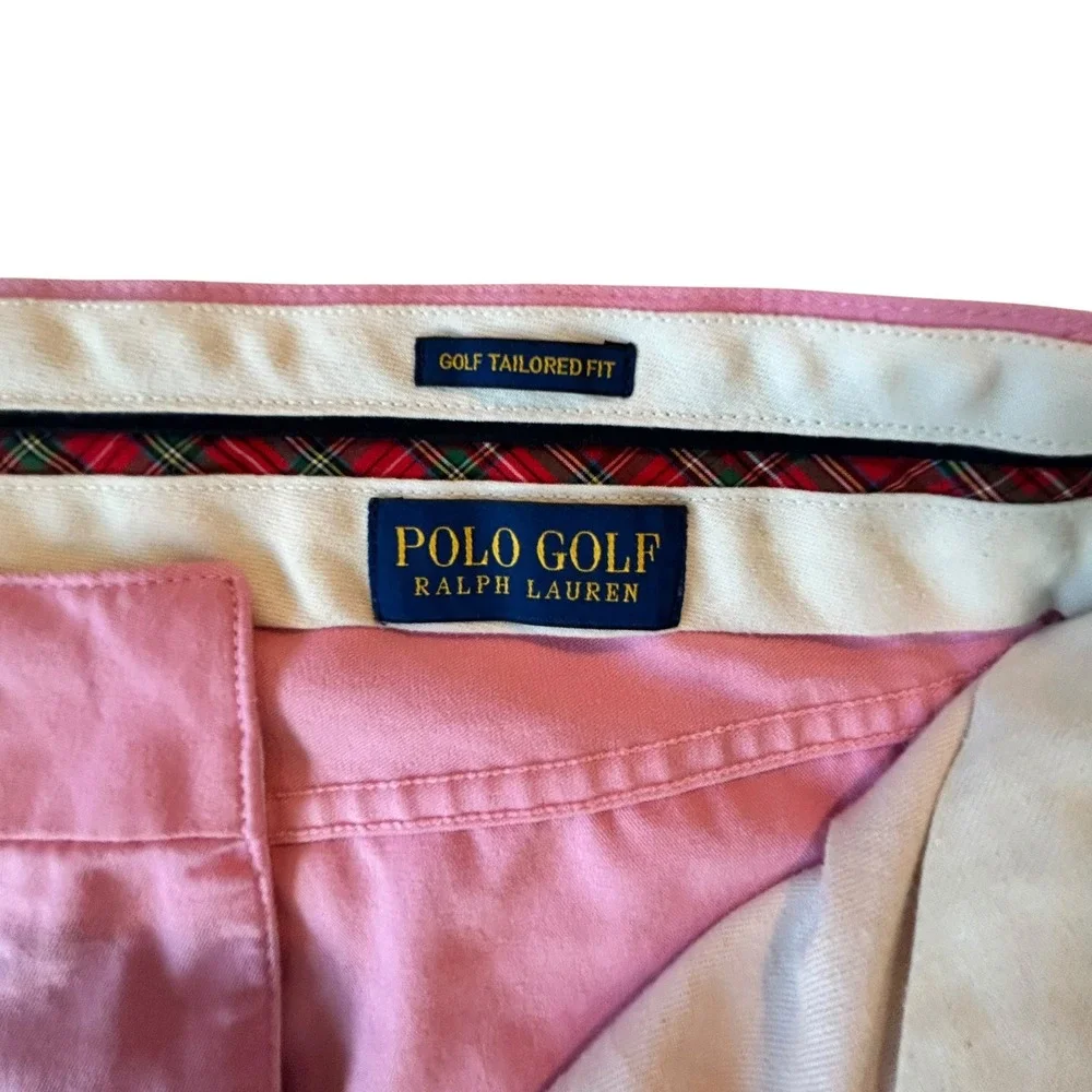 Polo Golf Ralph Lauren Mens Pink Cotton Twill Stretch Tailored Fit Pants 33x32